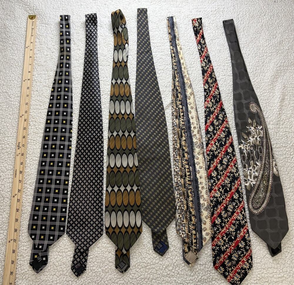 Mixed Brands Men's Designer Silk Tie Lot of 7 Multicolor Geometric One Size
